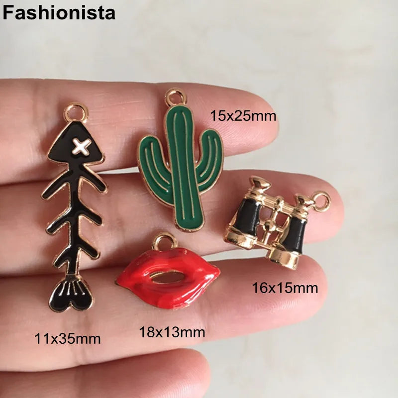 20 Cute Charms for Jewelry Making - Fish Bones, Telescope, Lip, Cactus Charms