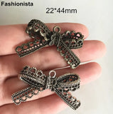 20 pcs Large Bronze Bowknot Pendant, Double Sided Metal Ribbon Charm, 22*44mm