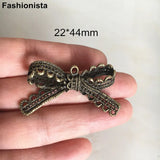 20 pcs Large Bronze Bowknot Pendant, Double Sided Metal Ribbon Charm, 22*44mm