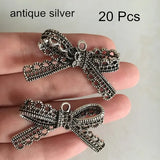 20 pcs Large Bronze Bowknot Pendant, Double Sided Metal Ribbon Charm, 22*44mm