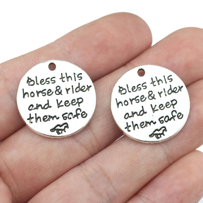 20 pcs 22mm Antique Silver Bless This Horse Rider Charm for Jewelry Making