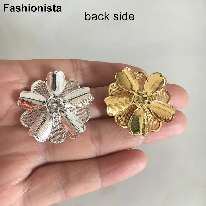 20 pcs 32mm 3-Layer Metal Mesh Flowers for Crafts Making Gold Silver 3D Flowers