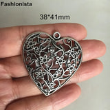20 pcs Vintage Metal Filigree Heart Charms 38*41mm for Jewelry Making