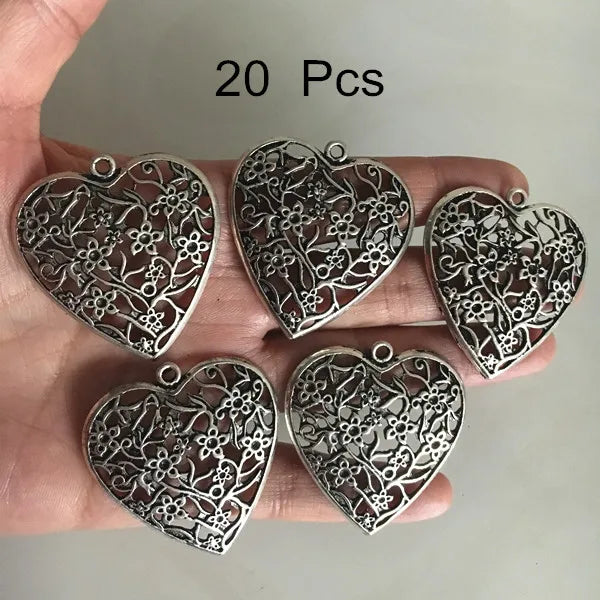 20 pcs Vintage Metal Filigree Heart Charms 38*41mm for Jewelry Making