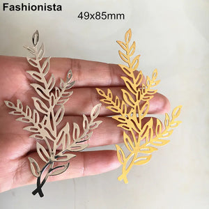 20 pcs Metal Hollow Leaf Branch 49x85mm Filigree Branches - Silver-color