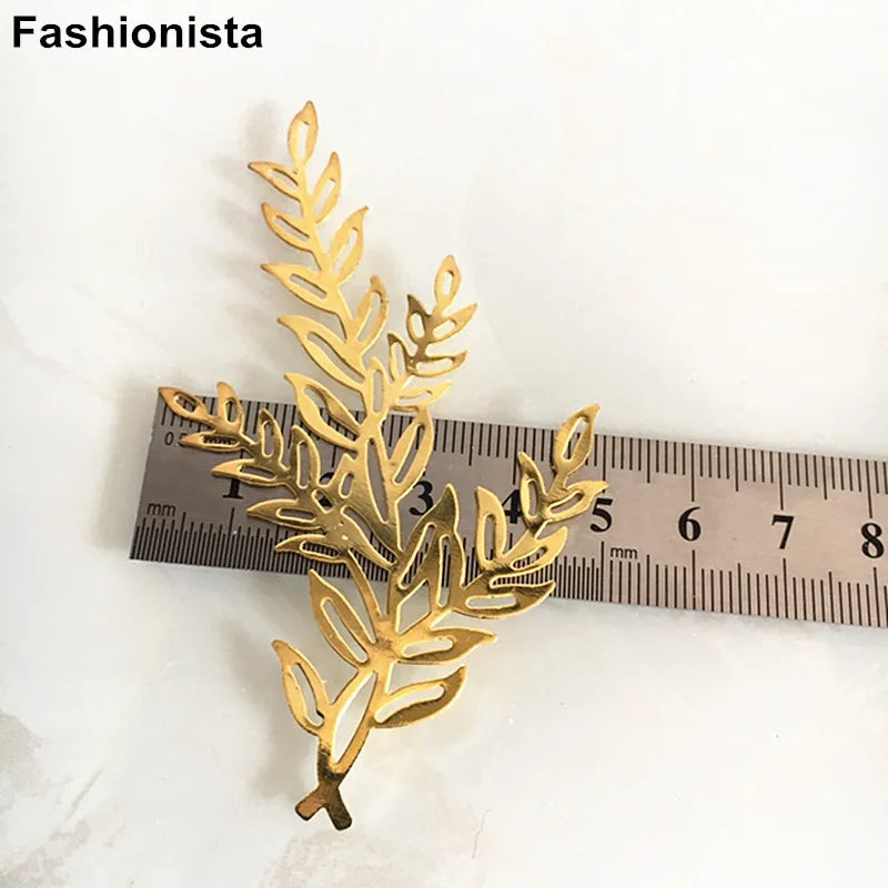 20 pcs Metal Hollow Leaf Branch 49x85mm Filigree Branches - Silver-color