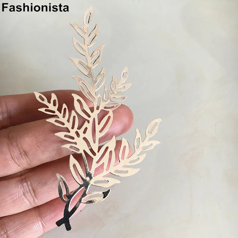 20 pcs Metal Hollow Leaf Branch 49x85mm Filigree Branches - Silver-color
