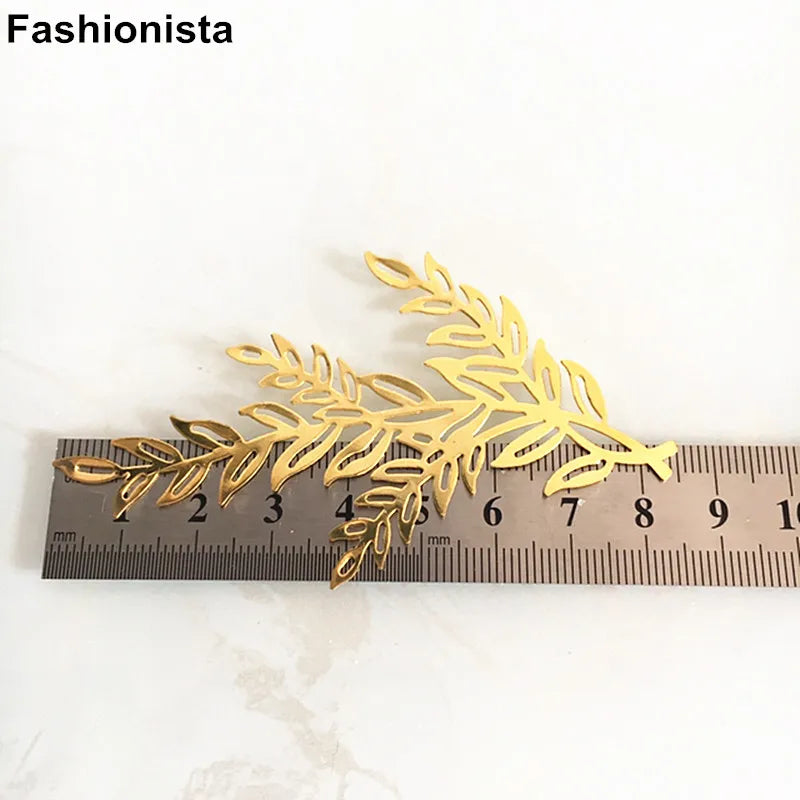 20 pcs Metal Hollow Leaf Branch 49x85mm Filigree Branches - Silver-color