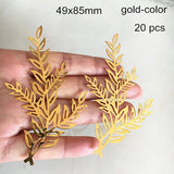 20 pcs Metal Hollow Leaf Branch 49x85mm Filigree Branches - Silver-color