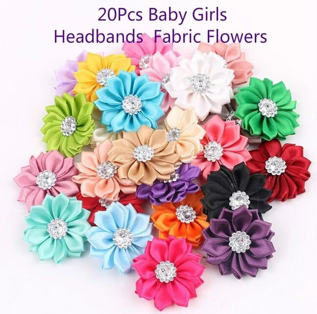 20 pcs/lot 3.5cm Multicolor Rhinestone Clip Fabric Baby Girls Appliques