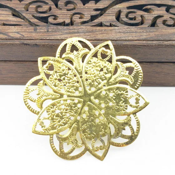 20 pcs/lot 45mm Metal Filigree Flowers Slice Charms Base Settings