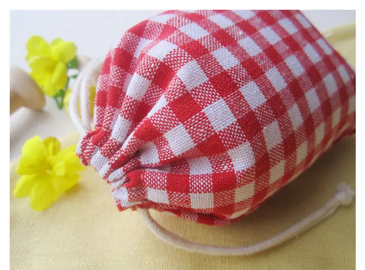 (20 pcs/lot) Plaid Color Linen Drawstring Bag Jewelry Pouch 10x13cm
