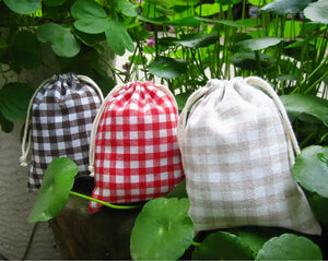 (20 pcs/lot) Plaid Color Linen Drawstring Bag Jewelry Pouch 10x13cm