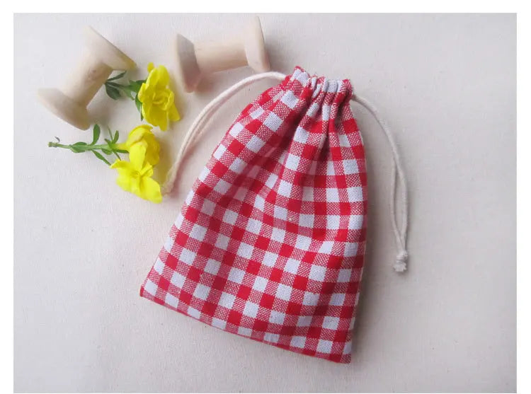 (20 pcs/lot) Plaid Color Linen Drawstring Bag Jewelry Pouch 10x13cm