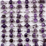 20 pcs Mixed Natural Purple Crystal Stone Rings Women's Jewelry