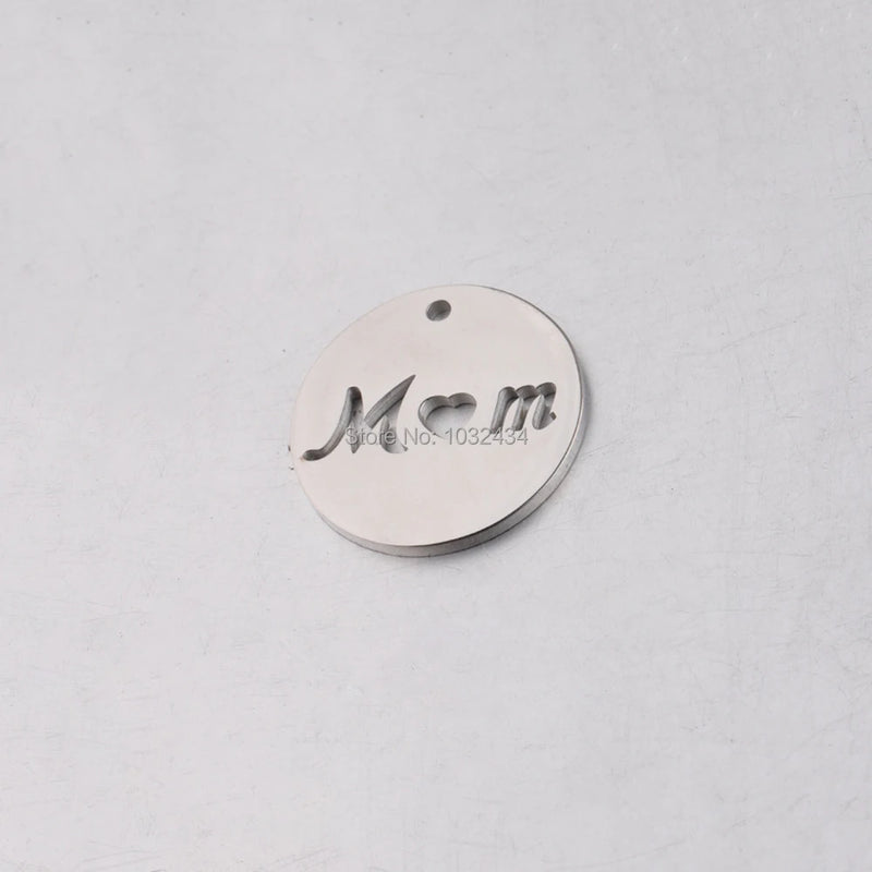 20 pcs/lot Stainless Steel Cutout MOM Round Pendant Charms