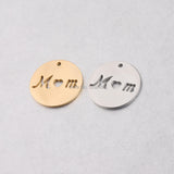 20 pcs/lot Stainless Steel Cutout MOM Round Pendant Charms
