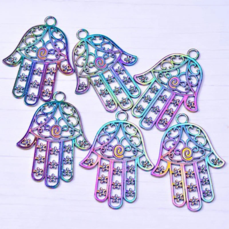 20 pcs/pack Fatima Hand Alloy Plated Colorful Pendant Necklace Bar Metal Jewelry