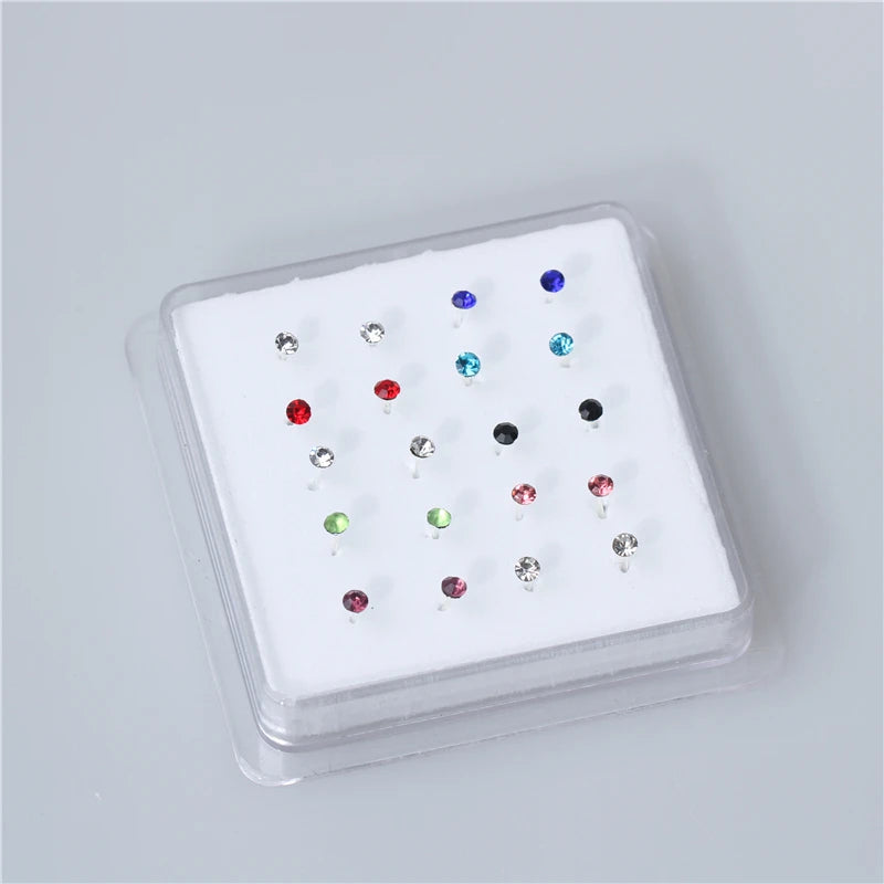 20pc Mixed Colored Crystal Nose Studs 2MM Ball End Pin Bendable Nose Bone Stud