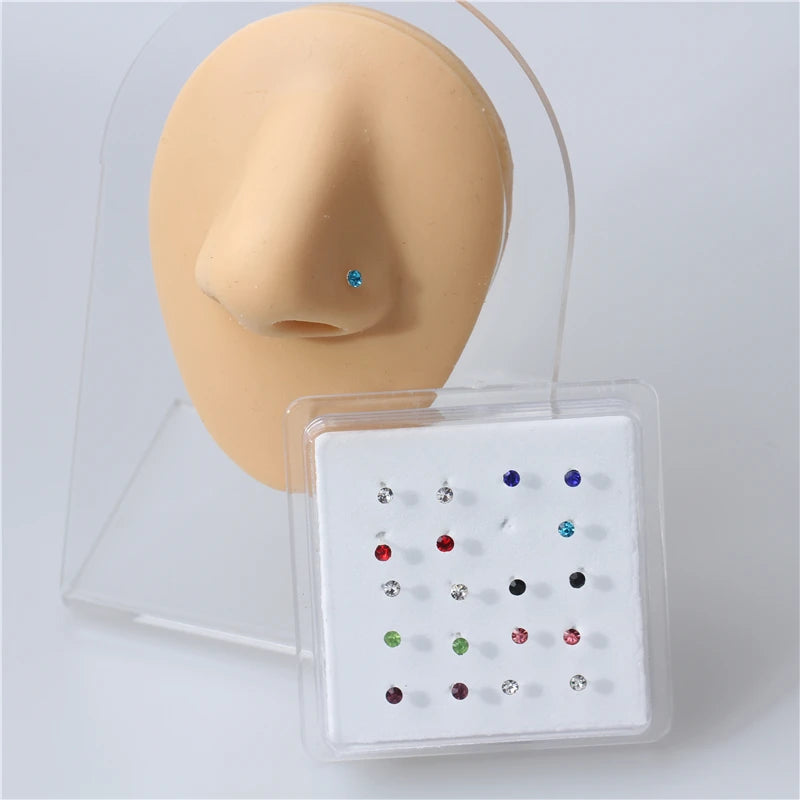 20pc Mixed Colored Crystal Nose Studs 2MM Ball End Pin Bendable Nose Bone Stud