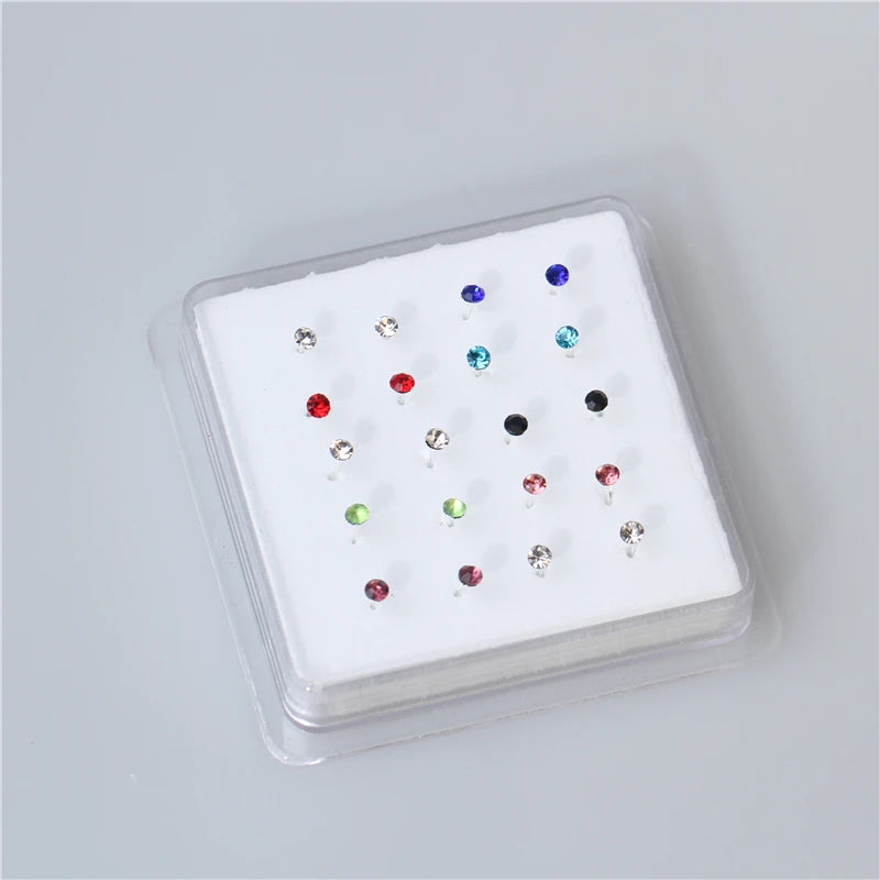 20pc Mixed Colored Crystal Nose Studs 2MM Ball End Pin Bendable Nose Bone Stud