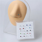 20pc Mixed Colored Crystal Nose Studs 2MM Ball End Pin Bendable Nose Bone Stud