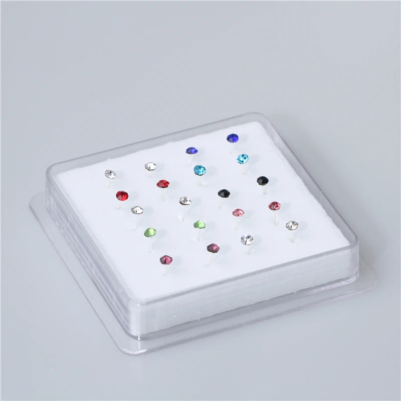 20pc Mixed Colored Crystal Nose Studs 2MM Ball End Pin Bendable Nose Bone Stud