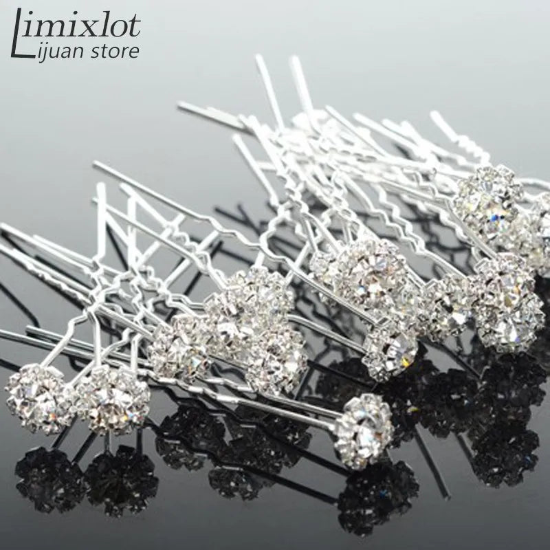 Crystal Flower Hair Pin Sticks Wedding Bridal Hair Accessory