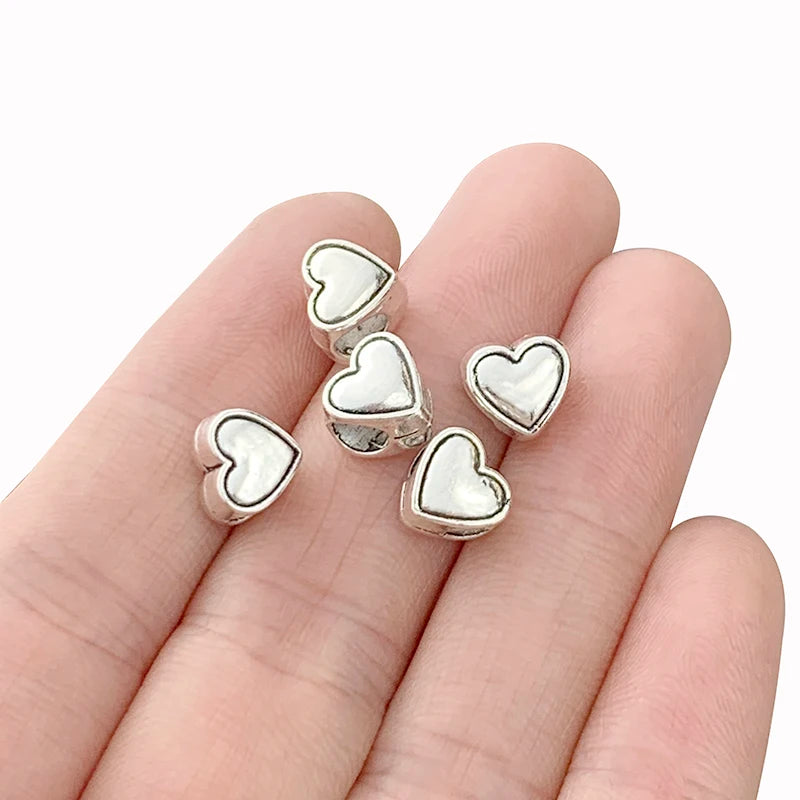 20 Antique Silver Heart Spacer Beads Charms Pendants DIY Bracelet Necklaces