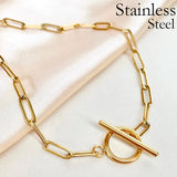 Silver Paperclip Necklace Stainless Steel Chain Toggle Clasp