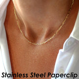 Stainless Steel Paper Clip Chain Necklace Silver Tarnish Petite