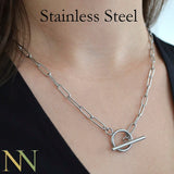 Stainless Steel Paperclip Necklace Tarnish Resistant Chain Layered Toggle Clasp