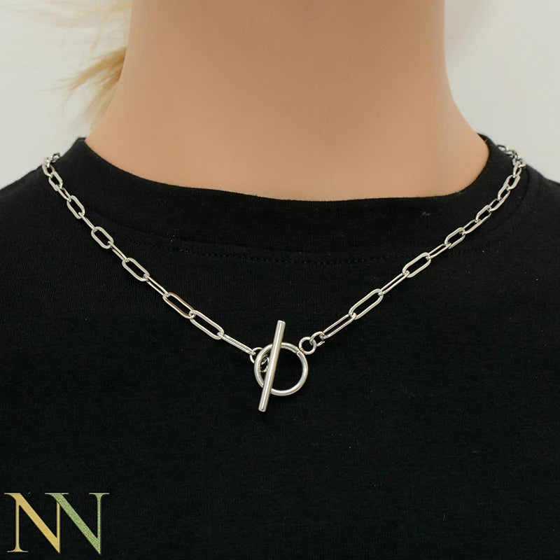 Stainless Steel Paperclip Necklace Tarnish Resistant Chain Layered Toggle Clasp
