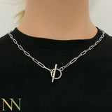 Stainless Steel Paperclip Necklace Tarnish Resistant Chain Layered Toggle Clasp