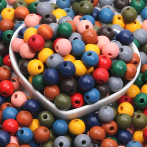 200-50pcs Colorful Wooden Beads Round Spacer Wood Loose Beads for Jewelry Making