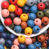 200-50pcs Colorful Wooden Beads Round Spacer Wood Loose Beads for Jewelry Making