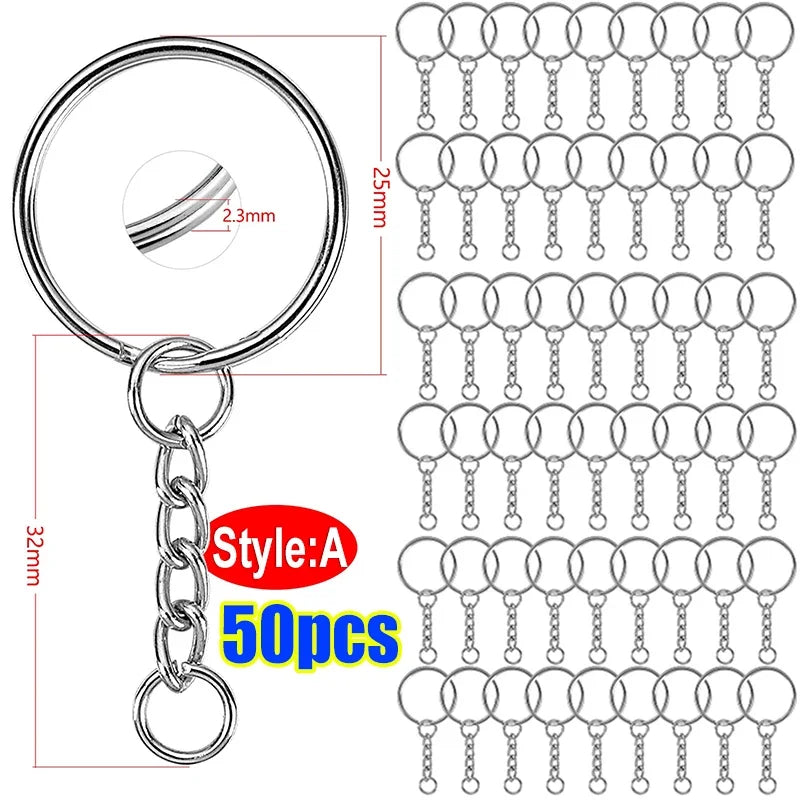Stainless Steel Keyring Split Rings DIY Keychain Lobster Clasp