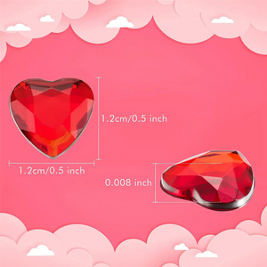 200 Red Heart-Shaped Rhinestones, Wedding & Valentine's Day Decor, 0.5 Inch