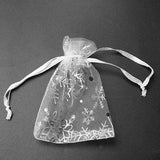 200 PCS Silver Snowflakes Organza Gift Bags Drawstring Jewelry Pouch Sheer Favor
