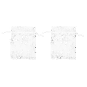 200 PCS Silver Snowflakes Organza Gift Bags Drawstring Jewelry Pouch Sheer Favor