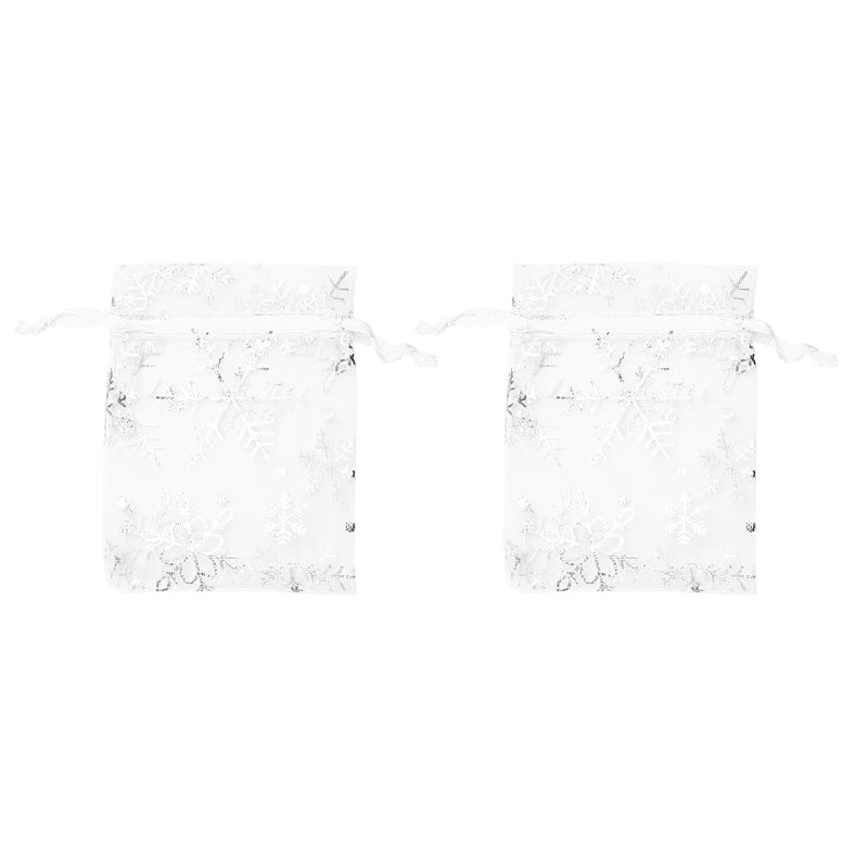 200 PCS Silver Snowflakes Organza Gift Bags Drawstring Jewelry Pouch Sheer Favor