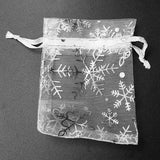 200 PCS Silver Snowflakes Organza Gift Bags Drawstring Jewelry Pouch Sheer Favor