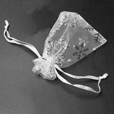 200 PCS Silver Snowflakes Organza Gift Bags Drawstring Jewelry Pouch Sheer Favor