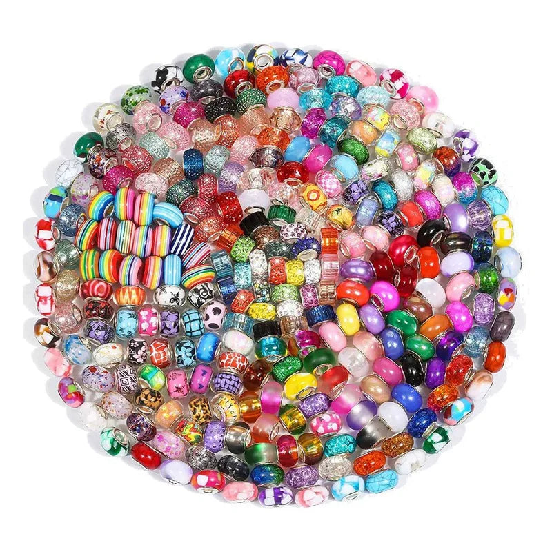 200 Large Hole Glass Beads for Jewelry Making, European Beads Bulk Mix