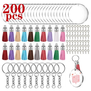 200 Pcs Acrylic Keychain Blanks Kit with Key Rings