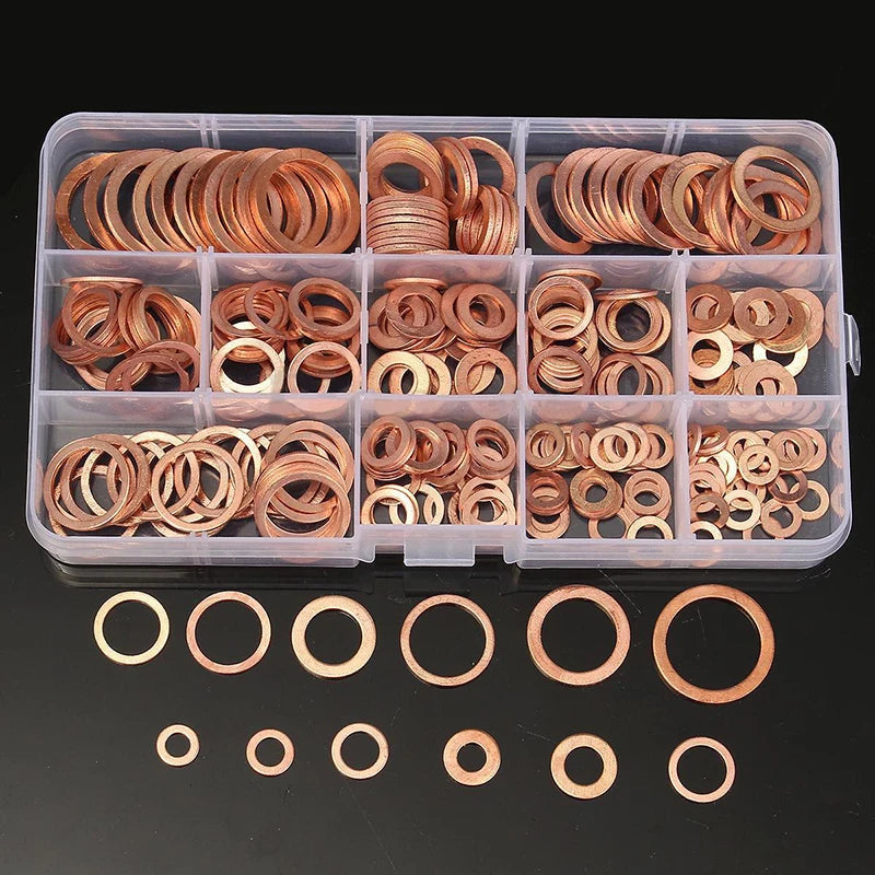 200 Pcs Copper Sealing Gasket Washer Sump Oil Crush Flat Seal Ring Tool Hardware