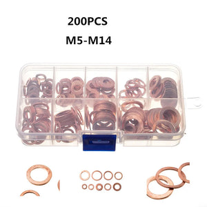 200 Pcs Copper Sealing Gasket Washer Sump Oil Crush Flat Seal Ring Tool Hardware