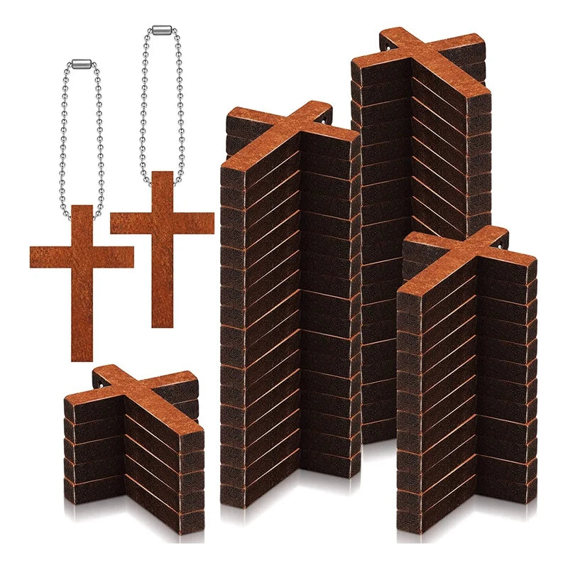 200 Pcs Mini Wooden Cross Small Wood Cross Pendant Hanging Ornament DIY Necklace