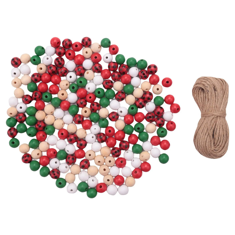 200 Christmas Wooden Beads Natural Polished for DIY Craft Holiday Garland