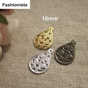 200 Metal Stamping Teardrop Charms, 16mm, Gold/Silver/Bronze Jewelry Findings